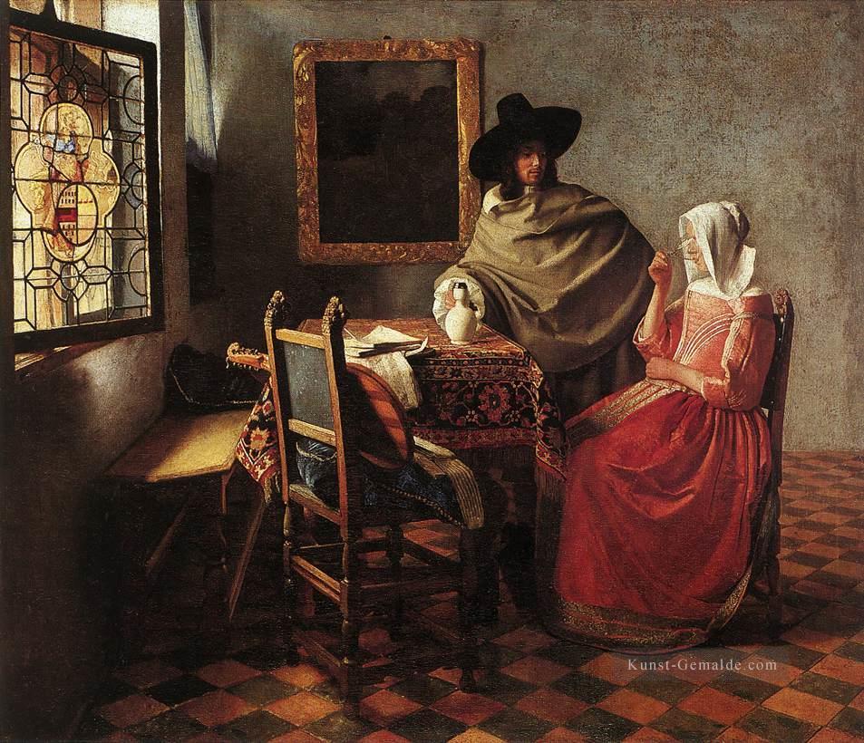 eine Dame Drinking und ein Herr Barock Johannes Vermeer Ölgemälde